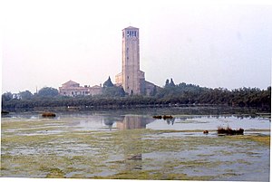 View of Torcello in the Lagoon of Venice Italy.