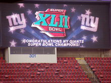 The big screen at Giants Stadium during the Super Bowl XLII victory rally at the New Jersey Meadowlands !Sb champs giants stadium.jpg