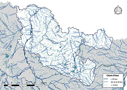 Carte de l'ensemble du réseau hydrographique des la Moselle.