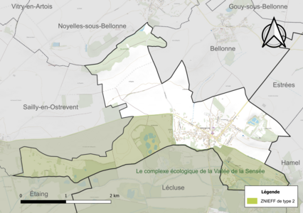 Carte de la ZNIEFF de type 2 sur la commune.