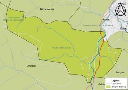 Carte des ZNIEFF de type 2 sur la commune.