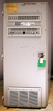 The first ARPANET router, the Interface Message Processor, was delivered to UCLA August 30, 1969, and went online October 29, 1969. ARPANET first router 2.jpg