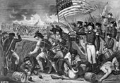 An engraving of Andrew Jackson commanding the American artillery batteries at the Battle of New Orleans in 1815. Filipino Americans were the earliest recorded Asian-Americans to serve in the United States Army. BattleofNewOrleans2.jpg