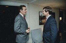 Smith greets President George H. W. Bush in 1991 Bush Contact Sheet P19957 (cropped).jpg