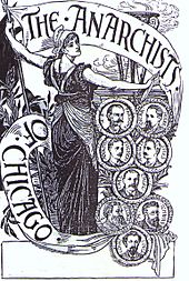 This sympathetic engraving by English Arts and Crafts illustrator Walter Crane of "The Anarchists of Chicago" was widely circulated among anarchists, socialists, and labor activists. ChicagoAnarchists.jpg