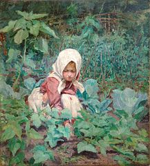 Girl picking cucumbers, oil on canvas – private collection
