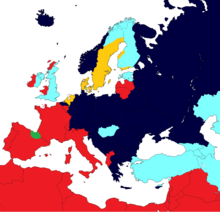 Gender in European languages: Light blue: no gender system.
Yellow: common/neuter.
Red: masculine/feminine.
Green: animate/inanimate.
Dark blue: masculine/feminine/neuter. Standard Dutch has a three-gender structure, which fell in disuse in the North of the Netherlands but remains very much alive in Flanders and the South of the Netherlands. Gender in European languages.png