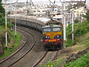 The ICE to Bombay negotiates a bend after Akurdi