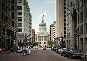 Indiana State Capitol at the end of Market St,...