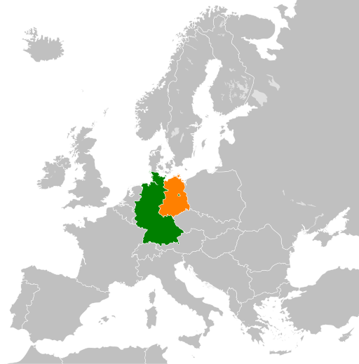 Map indicating locations of East Germany together with West Germany