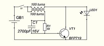 Mạch Joule thief để cấp năng lượng cho một LED phát sáng từ pin 1,5 V