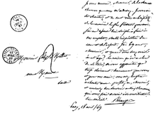 Scan of Béranger's short handwritten letter to Félix Milliet. It is dated and stamped April 18, 1849.