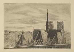 Louise Danse, Les toits de l'église Sainte Gudule à Bruxelles, Bibliothèque Royale de Belgique