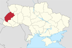 Location o Lviv Oblast (red) athin Ukraine (blue)