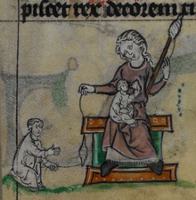 Spinning, with two children Maastricht Book of Hours, BL Stowe MS17 f032r (detail).png