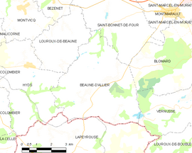 Mapa obce Beaune-d'Allier