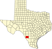 Map of Texas highlighting Dimmit County