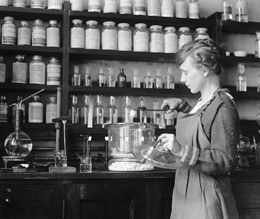 Chemist Margaret D. Foster in her lab, 4 October 1919 (created by National Photo Company; restored and nominated by Adam Cuerden)