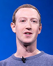 Initially in 2016 Facebook CEO Mark Zuckerberg said, "I think the idea that fake news on Facebook influenced the election in any way, I think is a pretty crazy idea." Mark Zuckerberg F8 2019 Keynote (32830578717) (cropped).jpg