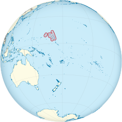 Marshall Islands on the globe (small islands magnified) (Polynesia centered)