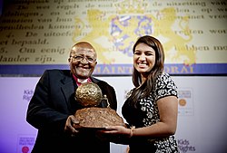 Neha Gupta receiving the International Children's Peace Prize