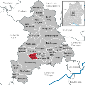 Poziția orașului Nufringen pe harta districtului Böblingen