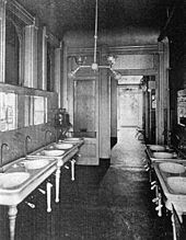This hospital lavatory could be lit by a dual gas and electric fixture (New Orleans, 1906) OldCharityHospitalSurgeonsLavatory1906.jpg