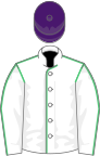 White, emerald green seams, purple cap