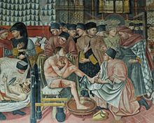Barevná freska starověkého nemocničního prostředí