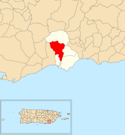 Location of Pitahaya within the municipality of Arroyo shown in red