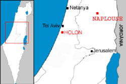 Locaties van de Samaritaanse gemeenschappen in Holon en bij Nablus