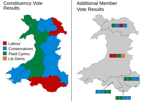 A map showing the constituency winners of the Election by their party colours.