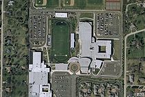 An aerial photo of Adlai E. Stevenson High School