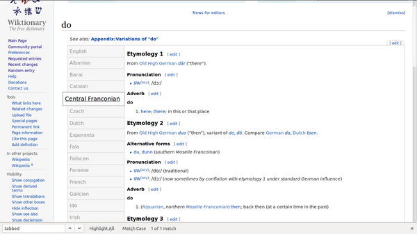 Example of English Wiktionary Tabbed Languages gadget