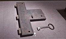 Lock and key from Thoreau's Concord jail cell Thoreau lock and key.jpg