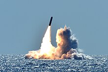 Trident II D5 is one of the most advanced submarine-launched ballistic missiles Trident II D5 launches from the USS Nebraska (SSBN 739), March 26, 2008.jpg