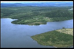 Flygfoto över Storsjö och byn Väster-Storsjö