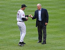Andy Pettitte and Ryan in 2006 1st pitch nolan to pettitte 03.jpg