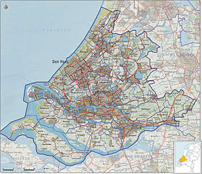 Provincia de Holanda Meridional, división municipal (2013).