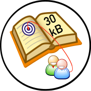 A red bullet shot by editors to the target on a book, with the page next to it reading "30 kB"