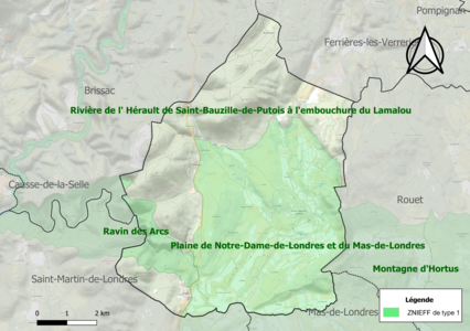 Carte des ZNIEFF de type 1 sur la commune.