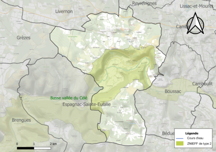 Carte de la ZNIEFF de type 2 sur la commune.