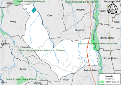 Carte de la ZNIEFF de type 1 sur la commune.