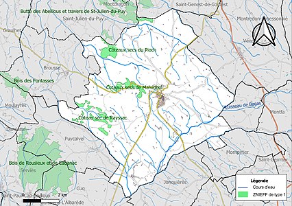 Carte des ZNIEFF de type 1 sur la commune.