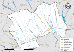 Carte en couleur présentant le réseau hydrographique de la commune