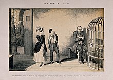 "The bottle has done its work". Reproduction of an etching by G. Cruikshank, 1847. A maniacal man is visited in prison by his children, all rui Wellcome V0019408.jpg