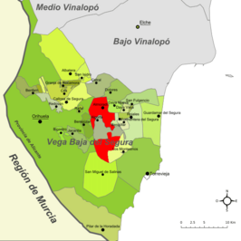 Ubicación del término municipal dentro de la comarca de la Vega Baja del Segura