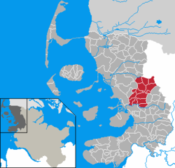 Map of Nordfriesland highlighting Bredstedt-Land