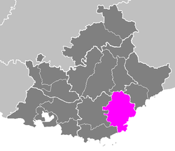 Location of Draguignan in Provence-Alpes-Côte d'Azur