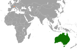 Map indicating locations of Australia and Switzerland